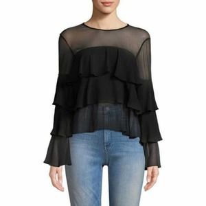 NWT! BCBGeneration Triple-Ruffle Sheer Top, Size S